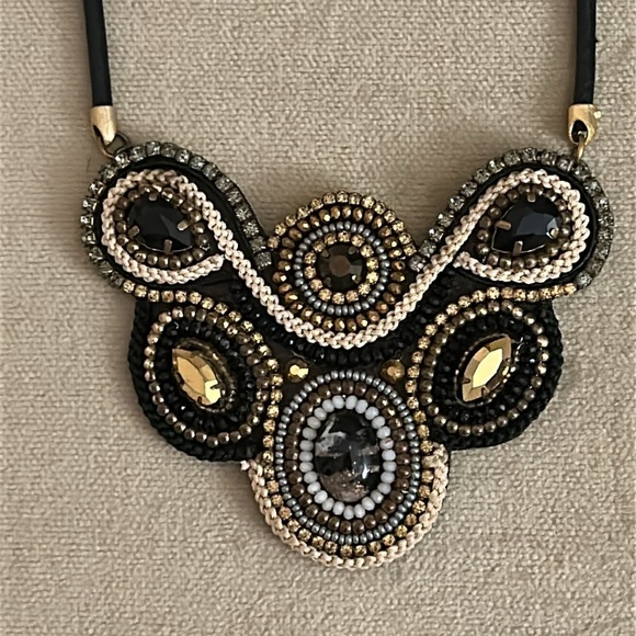 House of Moda Dream Bold Black and Gold Statement Necklace with Intricate Design - Picture 1 of 4